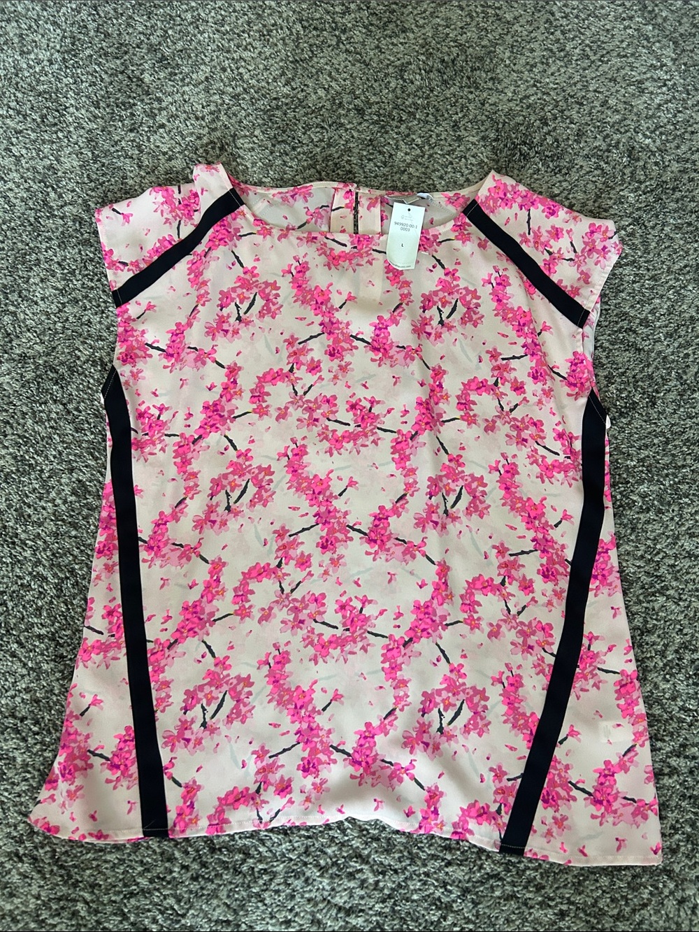 Banana Republic Pink Floral Cap-Sleeve Blouse with Black Trim